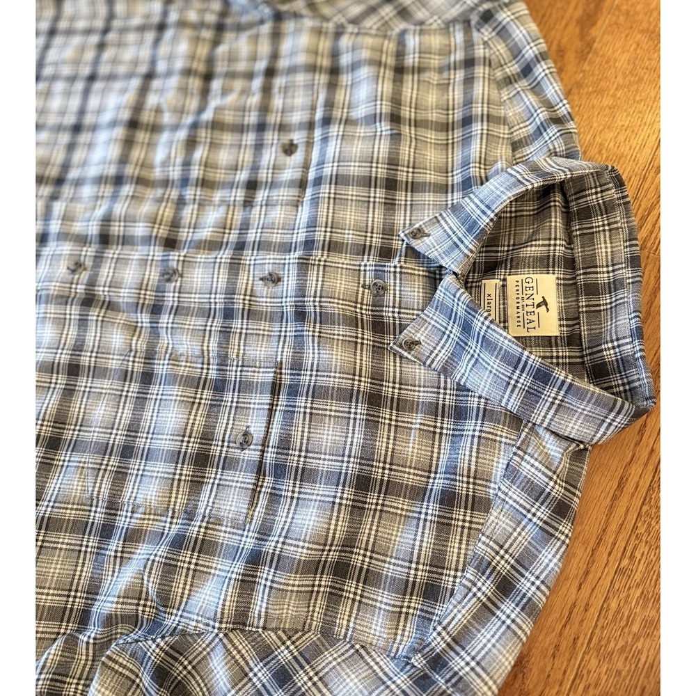 Genteal Performance Shirt Mens XL Grey Plaid Long Sleeve Button Down Stretch